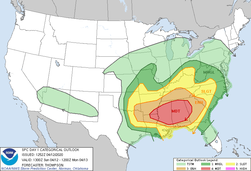 Untimely Easter Severe Outbreak to Impact Southeast US Today<strong class=